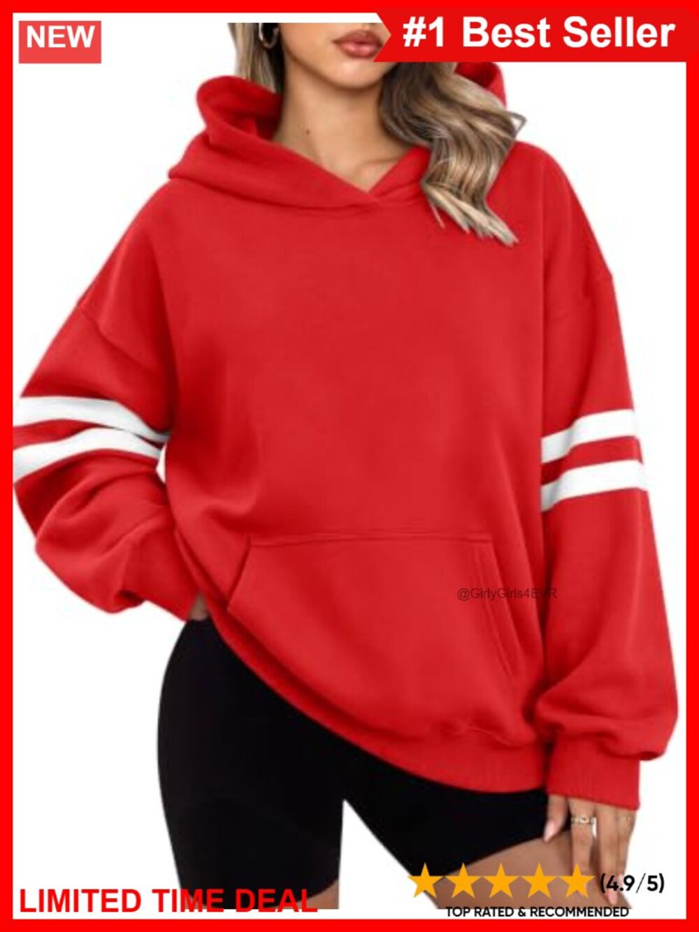 Oversized Varsity Striped Drop Shoulder Hoodie Kangaroo Pocket Sweatshirt